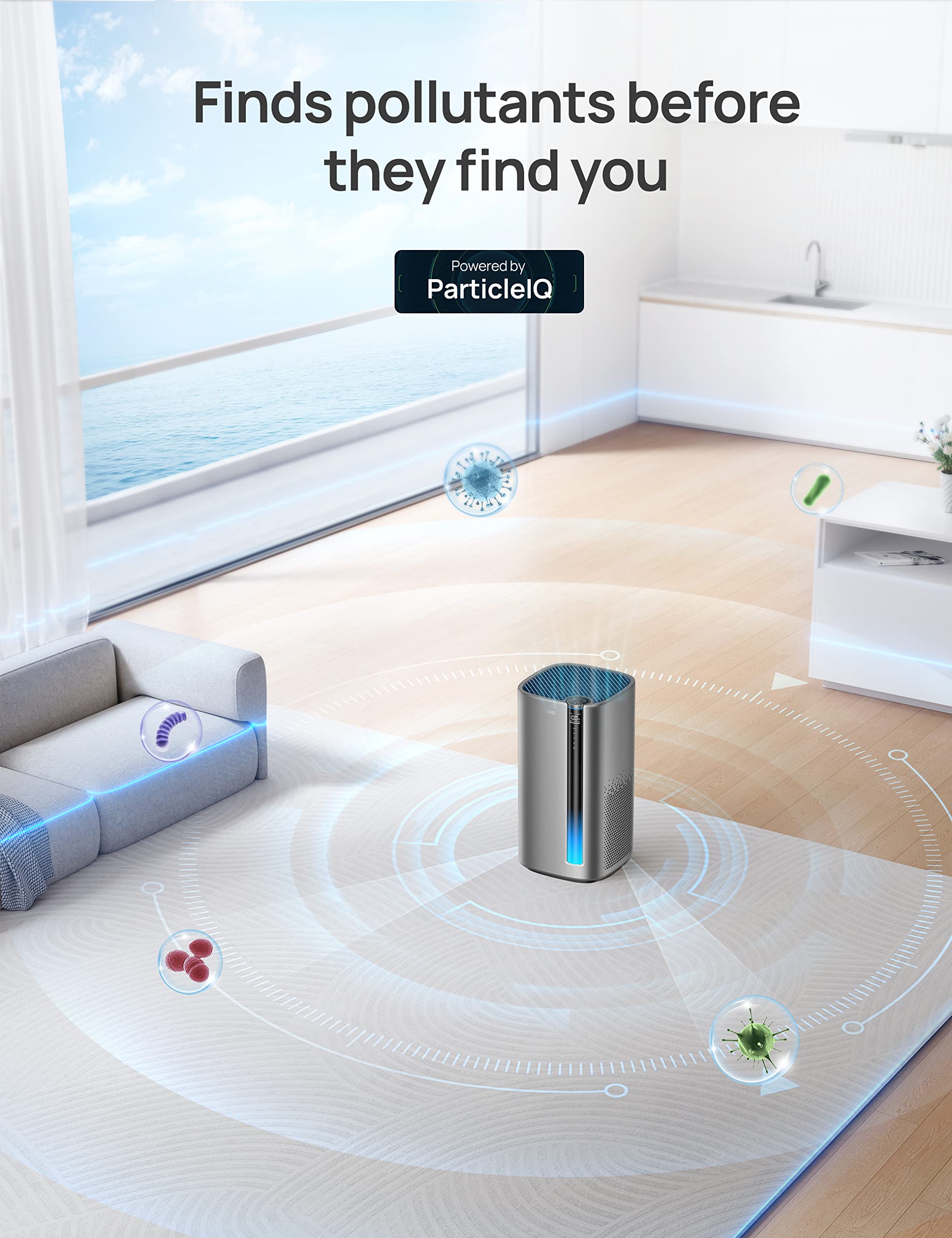 Dreo Air Purifiers for Home Large Room Bedroom, H13 True HEPA Filter Removes 99.985% of Pets Hair Particles Dust Smoke Pollen, PM2.5 Monitor, Auto Mode, Smart WiFi Voice Control, Works with Alexa