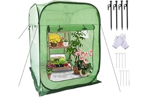 CHPPEY Portable Pop-up Greenhouse - Walk-in Greenhouse Tent for Outdoors, Waterproof Greenhouse for Winter with Roll-Up Door and Mesh Window, Ground Pegs and Ropes Included(46*46*65)