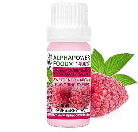 ALPHAPOWER FOOD Vegan Aroma Konzentrat 1400%* leckere Geschmackstropfen 1x10ml Geschmack Himbeere, liquid Flavour Drops, Flav