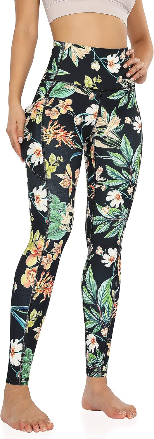 ODODOS Women's High Waisted Pattern Yoga Leggings with Pockets, Workout Sports Running Athletic Printed Yoga Pants: Clothing