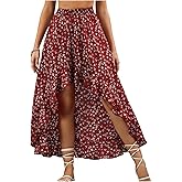Verdusa Women's Boho Floral Asymmetrical Long Skirts Vacation Ruffle A Line Flowy High Low Skirt