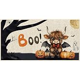 Dlzdn Halloween Highland Cow Door Mat Non-Slip Rubber Backed Rug for Floor Entrance Seasonal Holiday Outside Home Decor 16 x 30 Inch