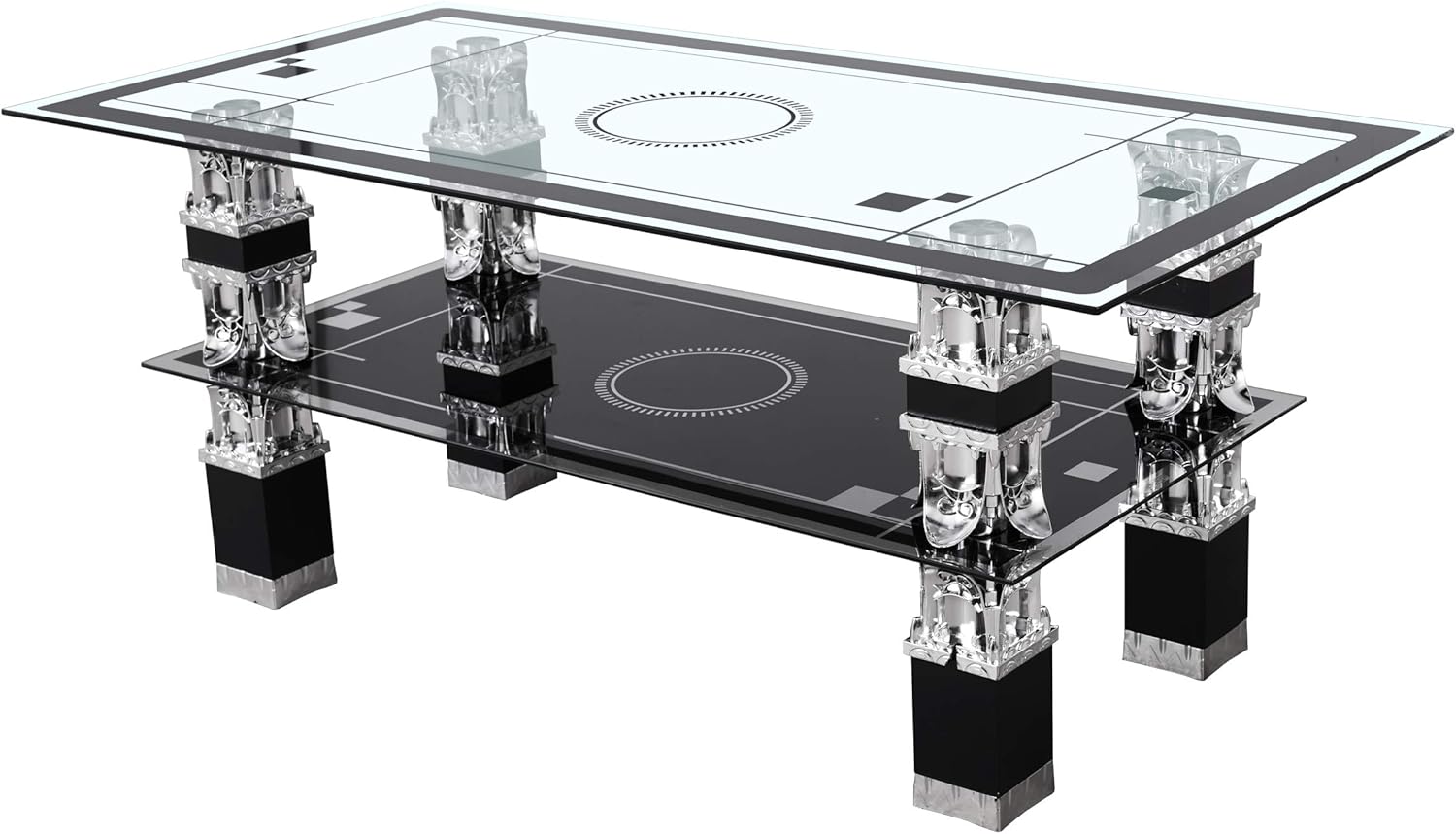 Panana Rectangle Tempered Glass Coffee Table 2 Tier Storage Side Table