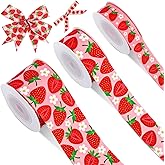 JarThenaAMCS 3 Roll Strawberry Grosgrain Ribbon Summer Fruit Ribbon for Wreath Bow Craft Gift Wrap Party Decor, 15 Yards