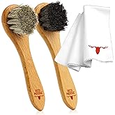 3pc Shoe Shine Kit - Shoe Brush and Cleaning Cloth Set - [2] Premium Horsehair Cleaning Brushes and X-Large Buffing Cloth - Leather Polish and Care Set for Shoes and Boots - Red Moose