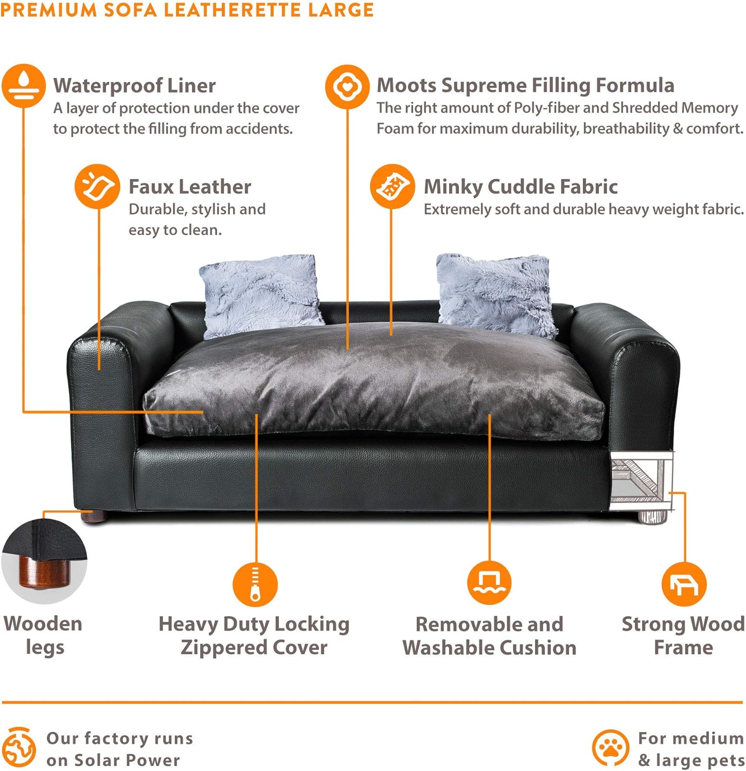 Moots Premium Leatherette Pets Sofa Charcoal, Large : Pet Supplies