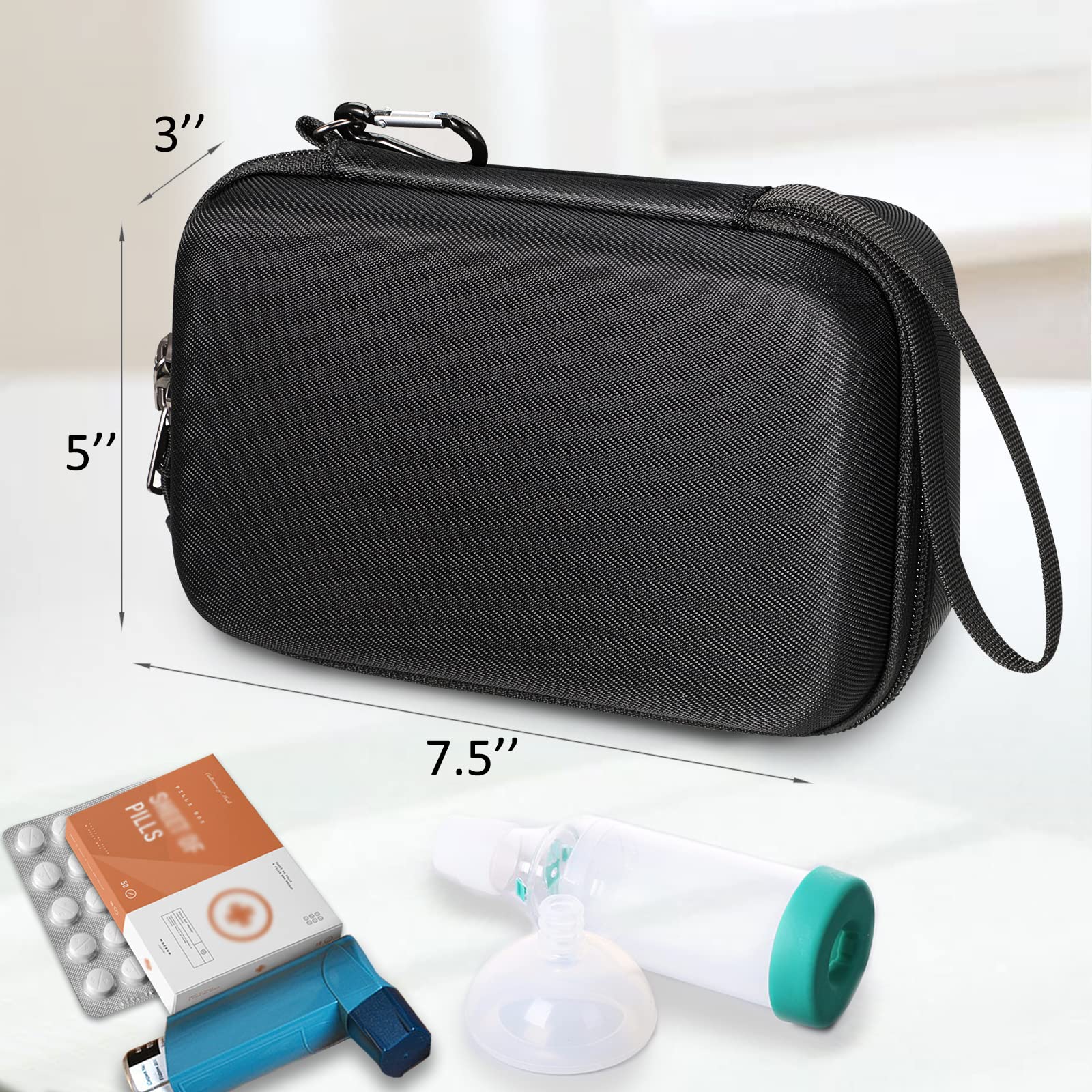 Hard Shell Case for Portable Nebulizer Asthma Inhaler, Portable Shockproof Anti-Scratch Travel Carrying Case for Personal Inhalers Nebulizador for Breathing Problems Handheld Nebulizer, Black