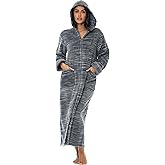 Alexander Del Rossa Fleece Zip Up Robes for Women with Zippered Front, Hooded Zipper Robes for Women, Womens Long Robe