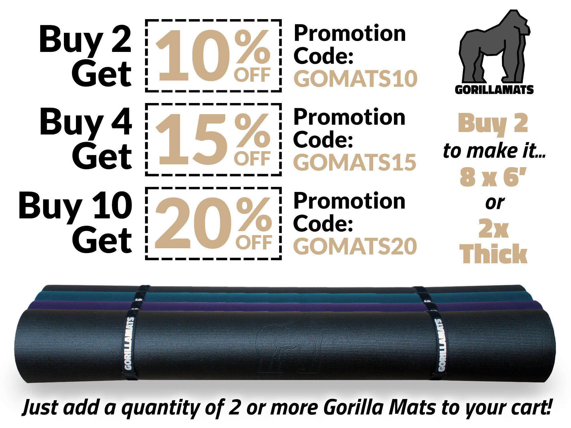 Gorilla Mats Premium Large Yoga Mat 6' x 4' x 8mm Extra Thick & Ultra