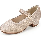 PANDANINJIA Girls Dress Shoes Toddler Little Big Kid Chunky Heels Wedding Party School PNEMY Flower Girl Shoes