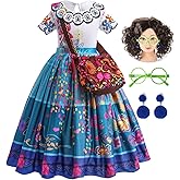 ATIMIGO Mirabel Isabella Dress Halloween Costume Cosplay Outfit for Kids Girls with Wig Glasses Bag Accessories