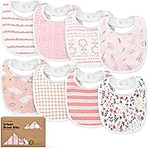 8-Pack Organic Baby Bibs for Boys, Girls - Soft Cotton Drooling and Teething Bibs for Baby Girl & Boy, Extra Absorbent, Easy To Clean & Put On for Toddler, Newborn, Infant 0-24 Months (Sweet Charm)