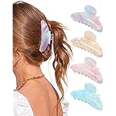Lourny Acrylic Hair Clips for Women, 4.1 Inch Large Claw Clips for Thin Thick Hair Lightweight 4 PCS Non-Slip Cute Jaw Clips(Light blue+Orange+Light pink+Pink purple)