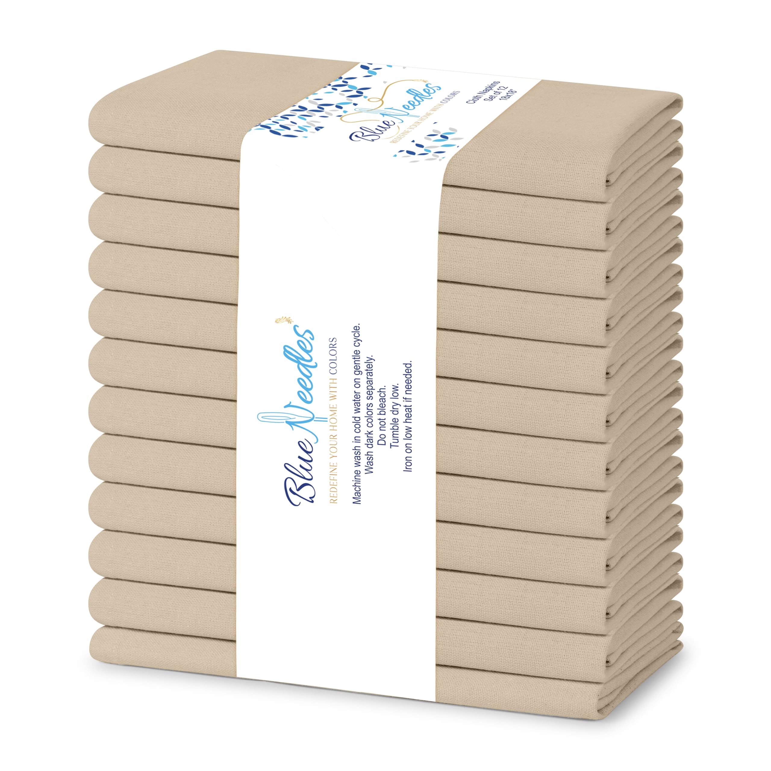 Photo 1 of Blue Needles Solid Cloth Napkins Set of 12 Beige 100% Cotton Dinner Napkins 18x18 inches - Soft, Reusable and Washable Spring Summer Linen Napkins, Ideal for Events, Parties & Everyday Use
