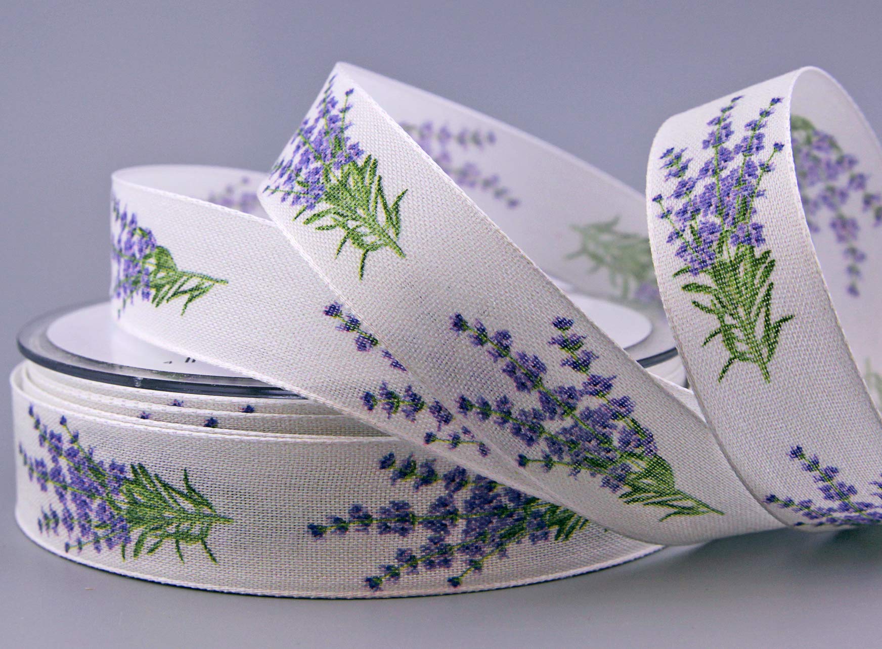 20 m x 25 mm Decorative Ribbon Lavender Flowers Ribbon Gift Ribbon Fabric Ribbon with Stable Edges White Lilac Country House