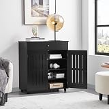Yaheetech Shoe Cabinet 4-Tier Storage with Drawer 2 Doors Black view 5