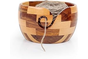 Nagina International Mixed Premium Yarn Storage Bowl For Yarn Balls & Skeins | Crochet & Knitting Bowls Made Out OF Turmeric & Rosewood | Knitter's Gift & Notions (Small)