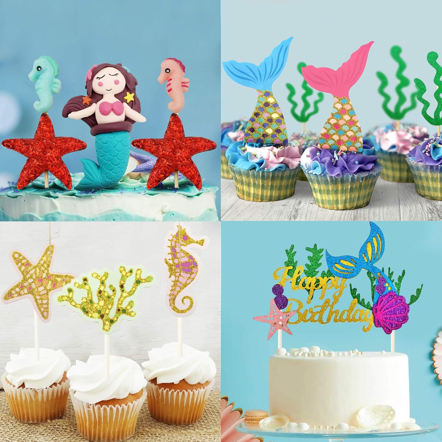 Sirene Cake Topper Banniere Joyeux Anniversaire Hippocampe Queue Algues Etoiles Mer Pour Fete Anniversaire Bebe Douche Baby Shower Izoel 29pcs Mermaid Gateau Decoration Enfants Fille Loisirs Creatifs Fournitures De Loisirs Creatifs Voxloud Com