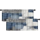 Emvency 2 Pack Valances Window Treatments, Blue and Grey Abstract Modern Art Blackout Drapes Adjustable Curtain for Windows Living Room Kitchen Over Sink, 18x52 Inch Rod Pocket Valances
