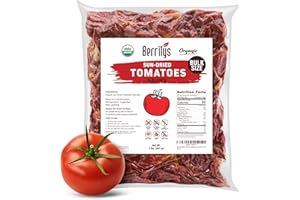 Sun-Dried Tomatoes, 2 LBS, USDA Organic, Berrilys, No Sulfur, No Preservatives, Seasalt is used as natural preservative, Raw, Non-GMO, Great Ingredient for Baking and Cooking