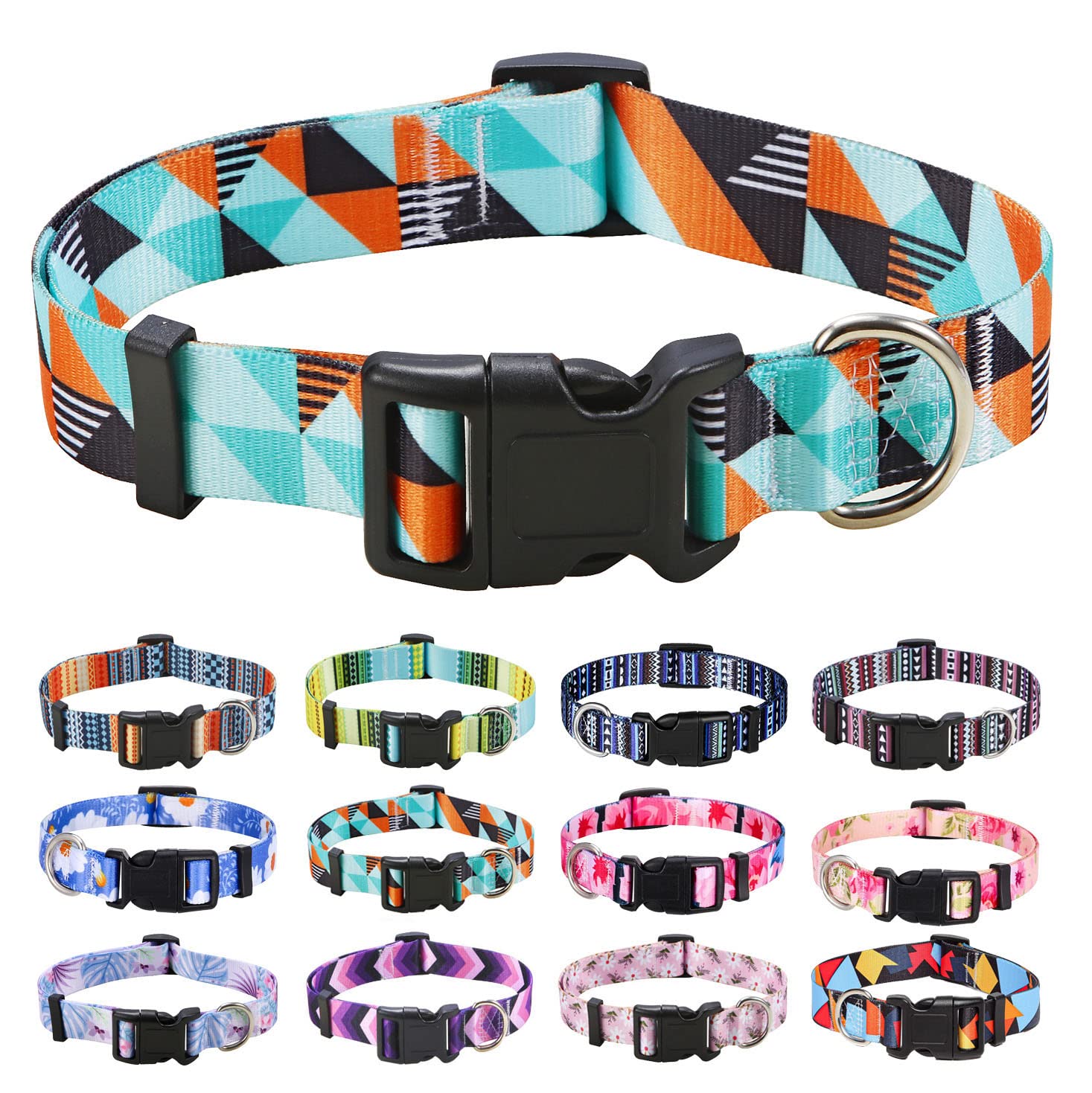 Mihqy Dog Collar for Large Dogs, Cute Small Medium Large Dog Pet Collar, with Bohemia Tribal Geometric Patterns, Soft Adjustable for Boy Girl Female Male Puppy Dog Collar(Geometry,L)