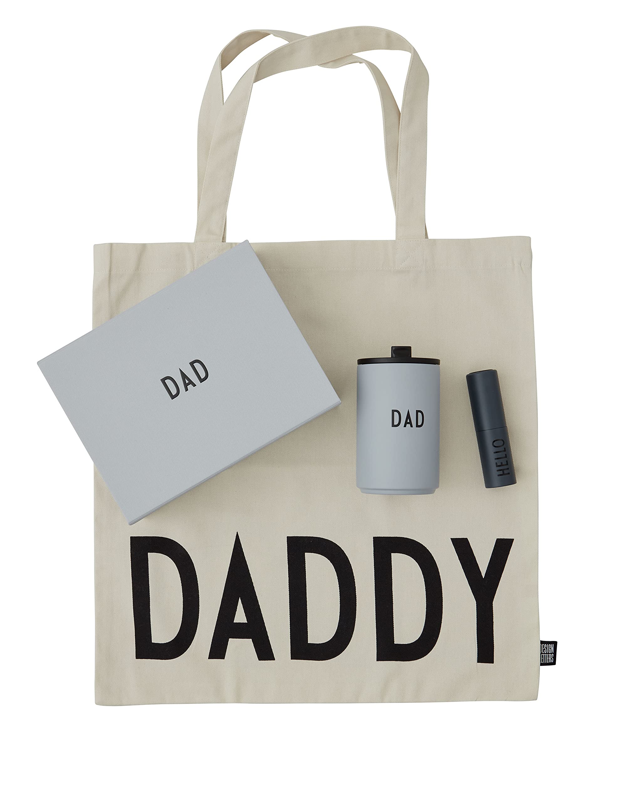 Design Letters Gift Box for Dad Set of 4 | Gifts for Dad | Dad Gifts | Gift Box Includes Thermo Mug, Tote Bag & Dispenser | Gift for Father | Presents for Father from Daughter/Son | Daddy Gifts Set