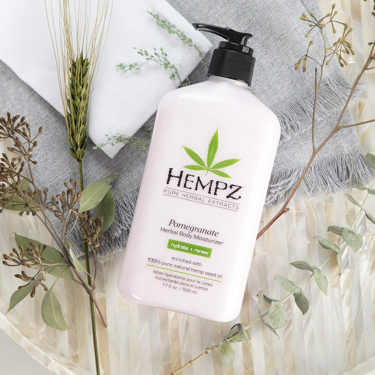 Hempz Pomegranate Herbal Body Moisturizer 17 oz. - Paraben-Free Lotion and Moisturizing Cream for All Skin Types, Anti-Aging Hemp Skin Care Products for Women and Men - Hydrating Gluten-Free Lotions : Body Lotions : Beauty