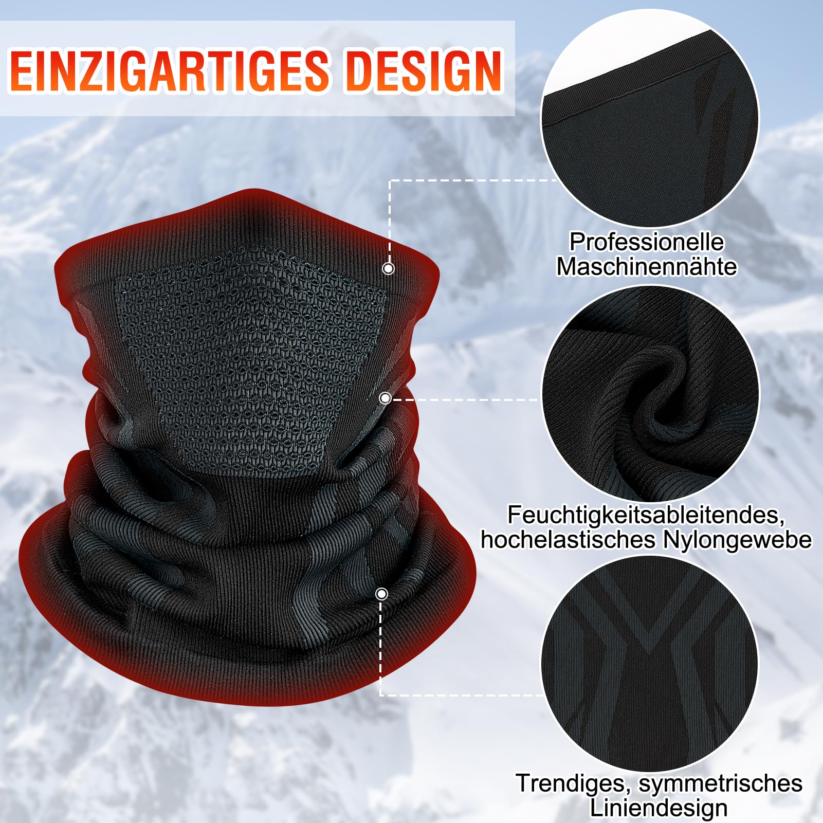 Kiiwah 2 Stück Schlauchschal Herren Damen, Winddicht Multifunktionstuch Atmungsaktiv Loop Schal Winter Neckwarmer Halswärmer Halstuch für Ski Radsport Fahrrad Motorrad Laufen 5