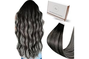 Hetto Tape in Hair Extensions Human Hair Ombre Natural Black Balayage Silver Tape in Human Hair Extensions Invisible Balayage