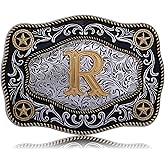 Absbolo Western Belt Buckle Initial Letters ABCDJMR to Z Large Gold Cowboy Belt Buckle Cowboy Belt Buckles for Men Women