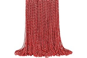 SHAOQINLIN 144 PCS Red Mardi Gras Beads, Red Christmas Bead Necklaces, Red Valentine Beads Necklaces, 4th of July Beads Necklaces, 33'' 7 mm Party Beads for Patriotic Day, Mardi Gras, Christmas Party Favors