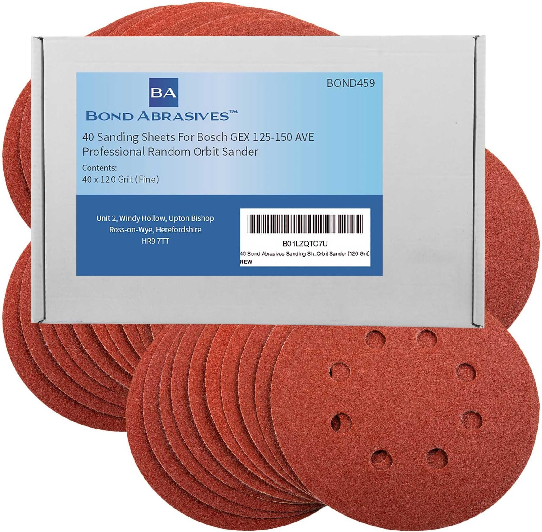 40 Bond Abrasives Sanding Discs For Bosch GEX 125-150 AVE Professional Random Orbit Sander 120 Grit (Fine)