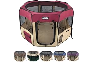 EliteField 2-Door Soft Pet Playpen (2 Year Warranty), Exercise Pen, Multiple Sizes and Colors Available for Dogs, Cats and Other Pets (42" x 42" x 24"H, Maroon+Beige)