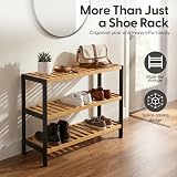 KEPLIN Natural Bamboo Shoe Rack 3 Tier 9 Pairs 70x55x25cm Black/Natural view 4