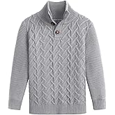 Flypigs Boys Cable Knit Sweater Kids Pullover Sweater Turtleneck Winter Clothing 6-7 Years Light Gray