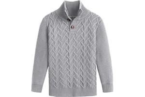 Flypigs Boys Turtleneck Sweater Long Sleeve Cable Knit Button Up Pullover Winter Warm Tops for Kids 4-13 Years