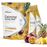 ZeniZest Calming Drink Mix Powder - Natural Cortisol Balance Calm Sleep Stress Support Supplement with Magnesium Glycinate Ashwagandha L-Theanine Vitamin D3 - Pineapple Passion Fruit Flavor 20 Packets