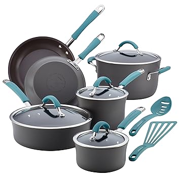 Rachael Ray Cucina Hard-Anodized Nonstick 12-Piece Cookware Set: Amazon.es: Hogar