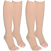 Wegitcs 2 Pairs Compression Socks for Women and Men, 20-30mmHg Open Toe Compression Sock, Knee High Graduated Medical Compression Stockings, Best Support Socks for Varicose Veins