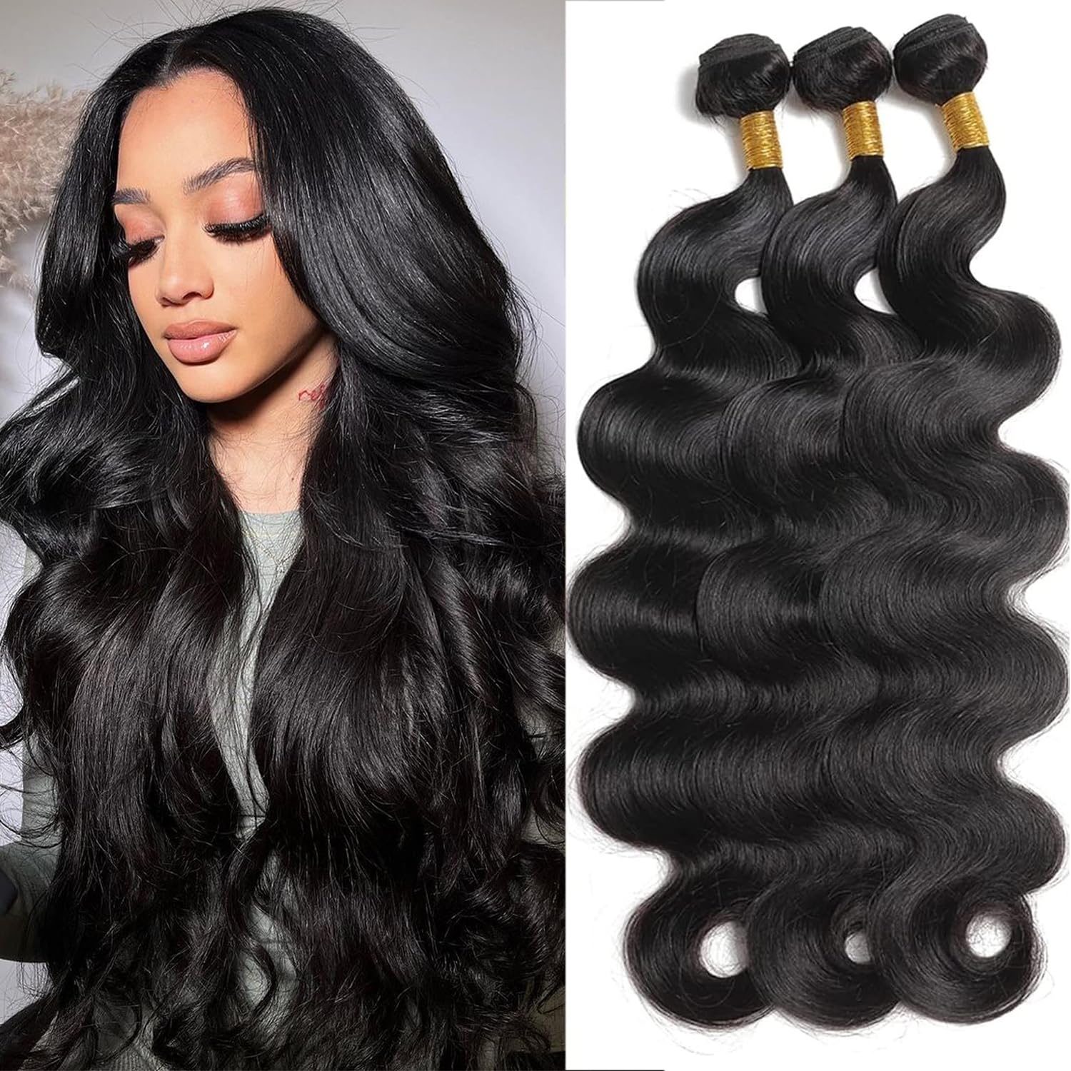 Body Wave Bundles Human Hair Brazilian Hair 3 Bundles Human Hair for Women 22 24 26 Inch 12A Grade 100% Unprocessed Body Wave Human Hair Bundles Hair Extensions Natural Color