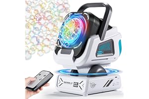 BELEMAR 2025 Upgraded Bubble Machine with Remote Control, Automatic Rotation & RGB Lights, 1800mAh Rechargeable Battery, Type-C Charge, Bubble Maker for Kids, Weddings, Birthday Parties, Outdoor Activities