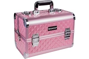SHANY Premier Fantasy Professional Makeup Train Case Cosmetic Box Portable Makeup Case Organizer Jewelry storage with Locks, 3 Trays, Makeup Brush Holder and Cosmetics Mirror - Pink Diamond