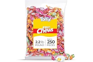 Toffix Fruit Chews, Center Filled Soft Fruit Chews Candy Individually Wrapped Snacks, Orange, Strawberry, Pineapple, Watermelon & Apple, Fruity Flavored Chewy Candies, 2.2 Pound Bulk Bag, Pack of 1