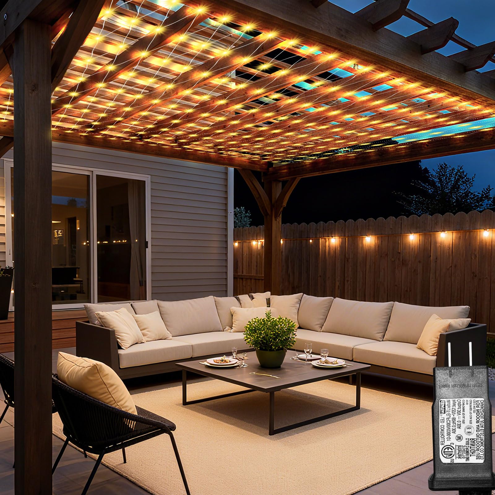 Photo 1 of Lovelite 13ft x 13ft Net Lights Outdoor, 400LED Large Gazebo Lights 8 Modes Timer, Waterproof Connectable Christmas Mesh Light Clear Wire for Bushes Patio Pergolas Garden Holiday Party - Warm White