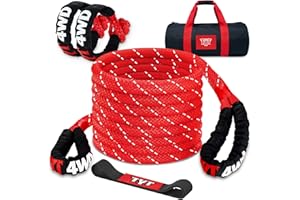 TYT 1" x30' Kinetic Recovery Tow Rope, 48,500lbs Snatch Strap, Heavy Duty Stretch Nylon Towing Ropes with 2pcs Soft Shackles 