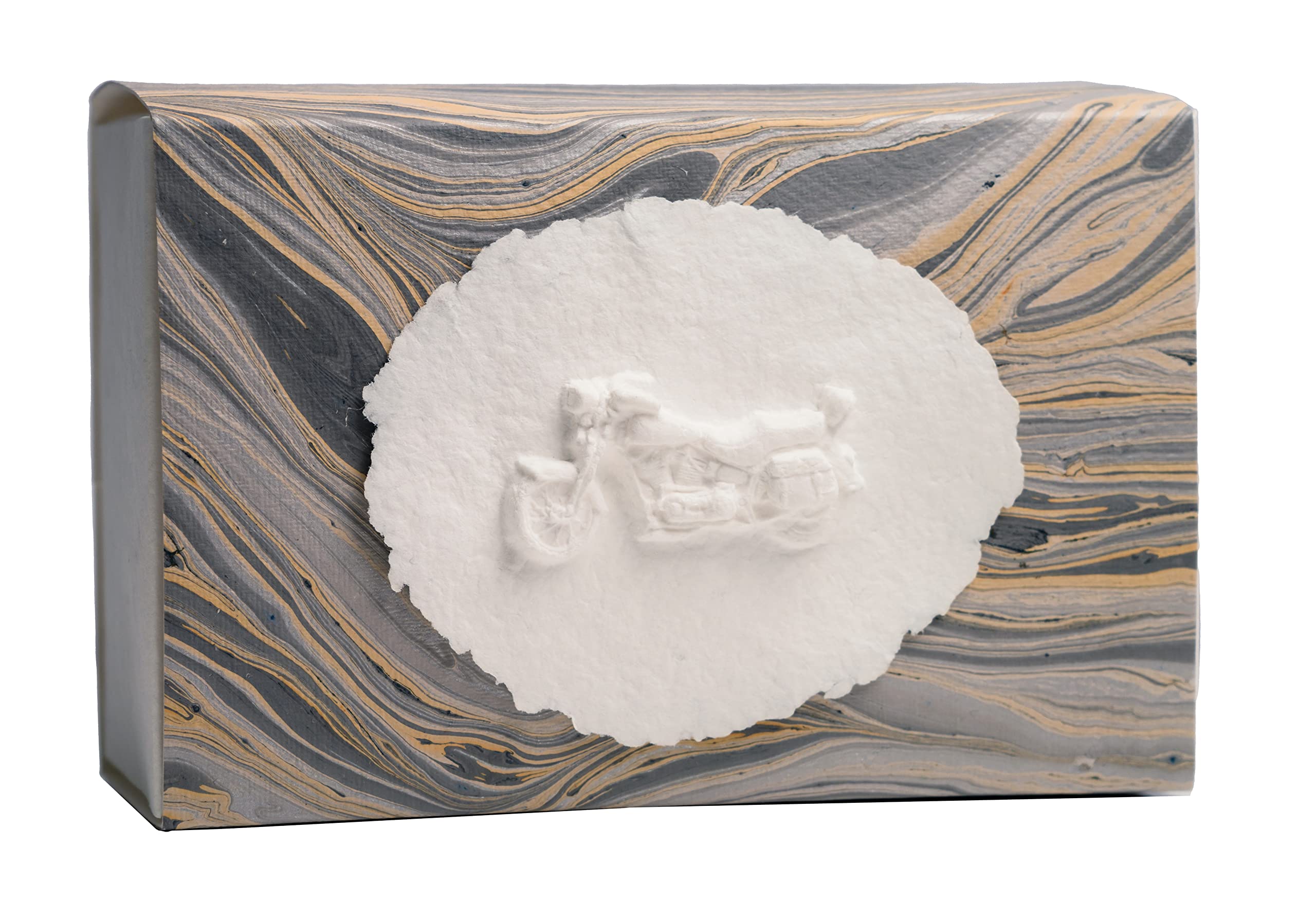 The Favorite Place® Burial Biodegradable Urn for Human Ashes, (Large Motorcycle), Water Burial Urn, Urn for Cremation, Cremation Urn Box, EcoFriendly Urn, (Earthy Tones Swirl Paper) K-108
