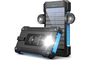 MetFut Solar Power Bank 38800mAh, Solar Charger with Suction Cup Mount Three Modes Flashlight-Steady/SOS/Strobe IPX7 Waterproof/Dustproof/Shockproof External Battery Pack 3 USB Charging Ports(Blue)