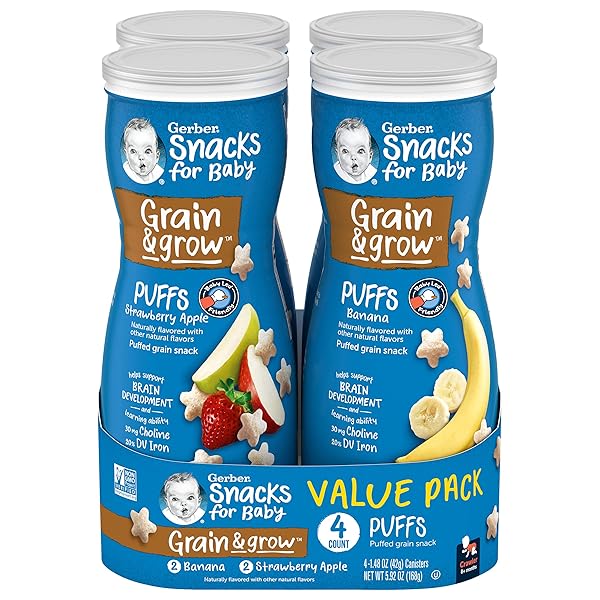 GERBER PUFFS BANANA & STRAWBERRY APPLE, 1.48 OUNCE (PACK OF 4)