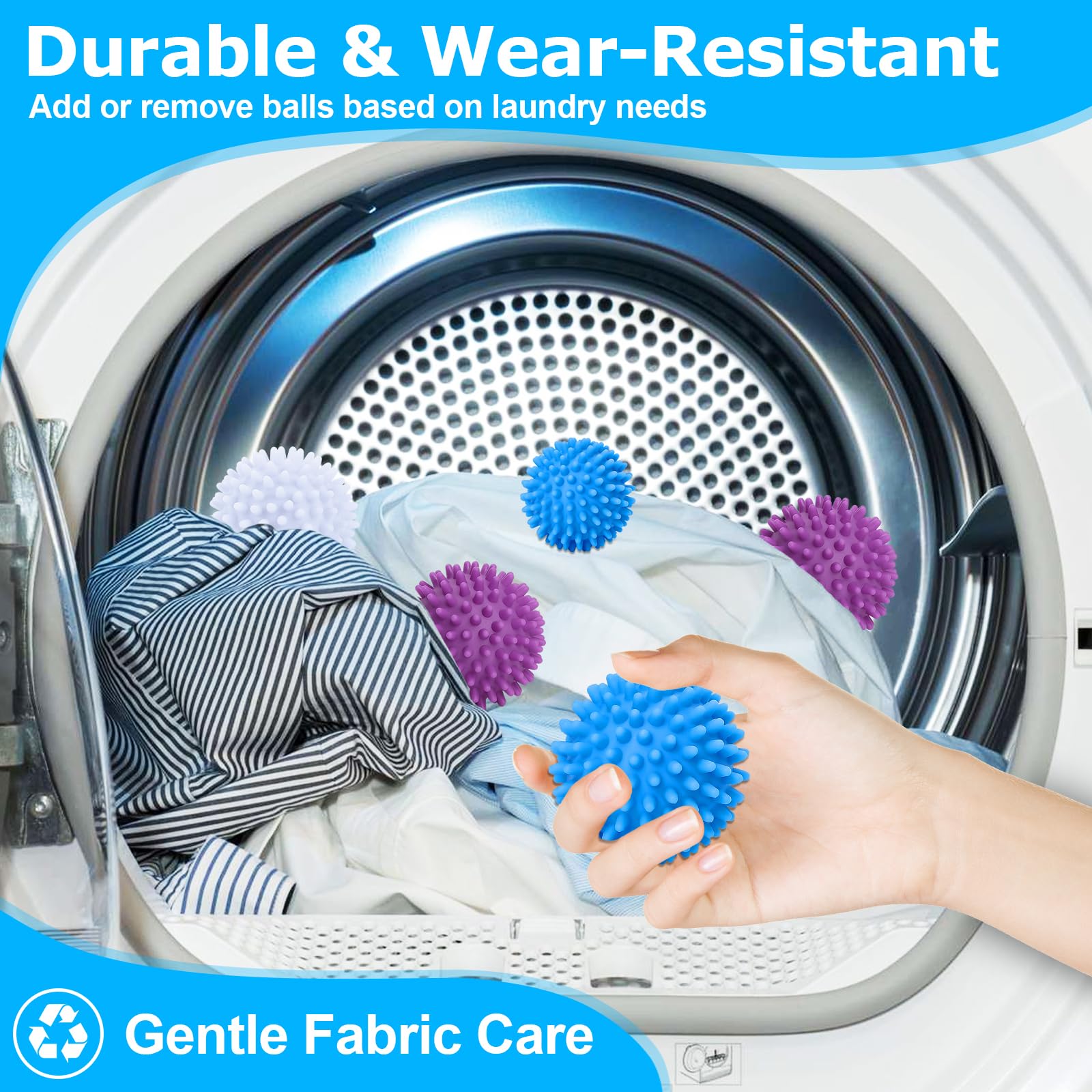 9 Stück Trocknerbälle Für Wäschetrockner,Waschbälle Für Daunenjacken,Wiederverwendbare Dryer Balls,Trocknen Ball, Waschball Für Waschmaschine,Trockner Bälle Für Heim Kleidung(Blau, Weiß, Lila) 4