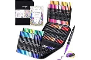 JusArt Markers for Adult Coloring Books, Coloring Markers for Adults with Dual Tips, Fine & Brush Pens with Ergonomic Triangl